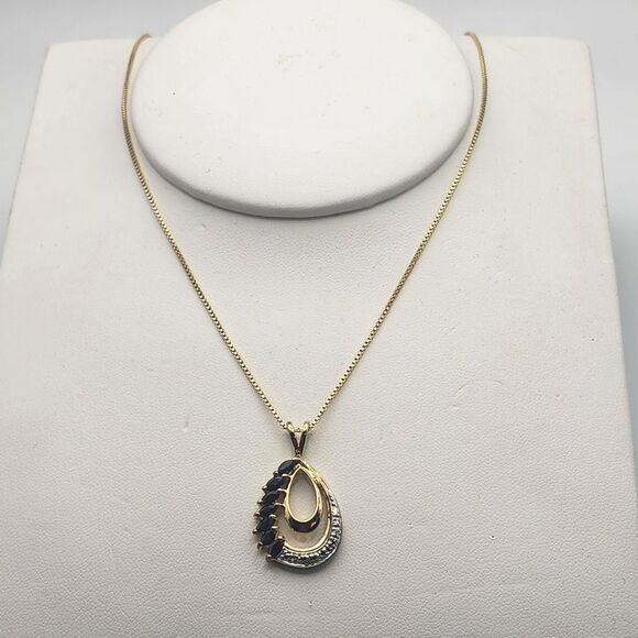 Vintage Ross Simons Gold Plated Sterling Silver, Sapphire, & Diamond Necklace - Picture 1 of 5